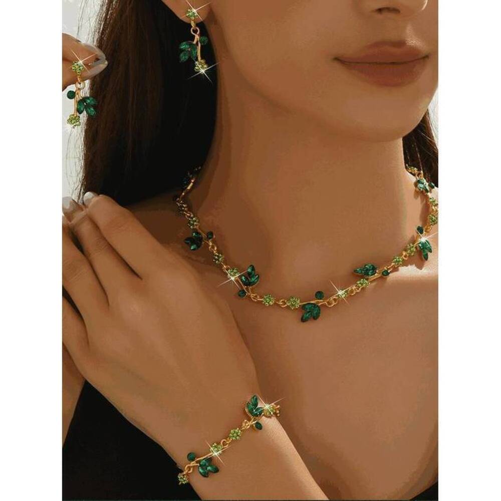 This 4-Piece Floral-Themed Diamond Necklace, Earrings, And Bracelet Set Is A Fre